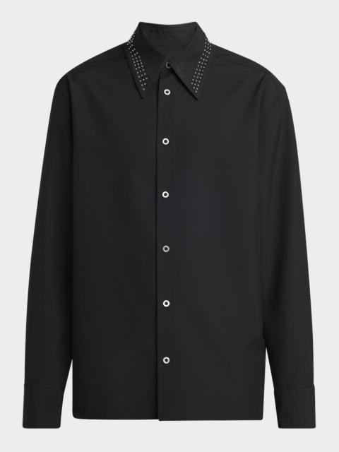 Men's Studded-Collar Wool Sport Shirt