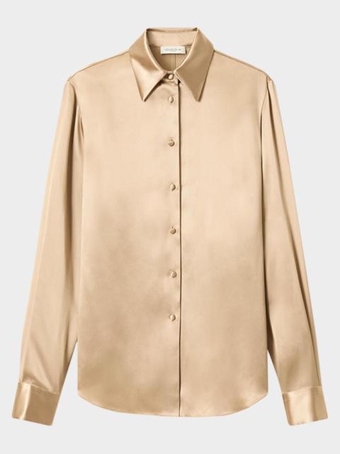 Lafayette 148 New York Cinched Button-Down Shiny Viscose Blouse
