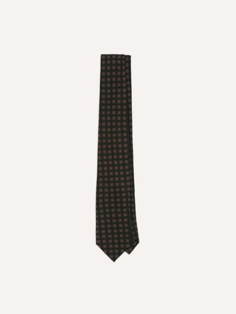 Drake's Black Green, and Red Diamond Print Check Self-Tipped Wool Tie