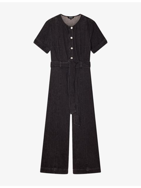 WHISTLES Button-Down Belted Denim Jumpsuit