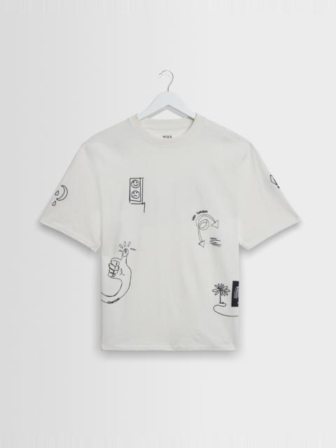Wax London Milton - Ecru And Navy Doodle Graphic Organic Cotton T-Shirt