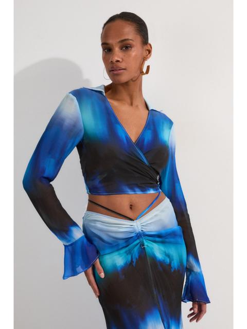 KAREN MILLEN Beach Viscose Georgette Ombre Woven Wrap Top