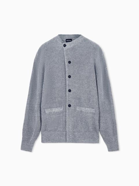 GIORGIO ARMANI CARDIGAN REGULAR FIT RIBBED LINEN COTTON CASHMERE SILK