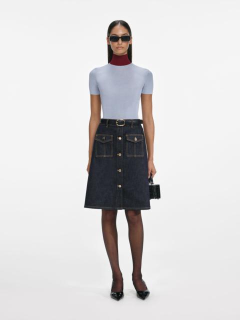 self-portrait Indigo Denim Belted Midi Skirt