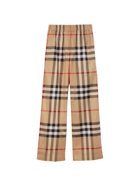 Check-pattern flared cotton trousers