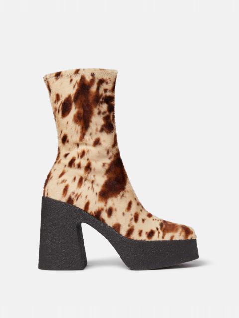Stella McCartney Skyla Appaloosa Print Velvet Chunky Platform Ankle Boots