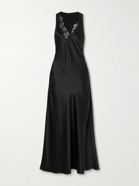SIR. Montparnasse lace-trimmed silk-satin gown Black