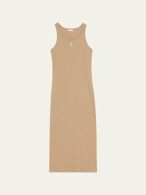 Brunello Cucinelli Cotton Ribbed Tank Dress with Crest Detail