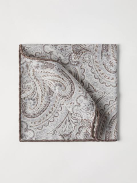 Brunello Cucinelli Double face silk pocket square with paisley design