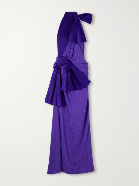 CHRISTOPHER JOHN ROGERS Wiggle Dot bow-detailed gathered jacquard gown Dark purple