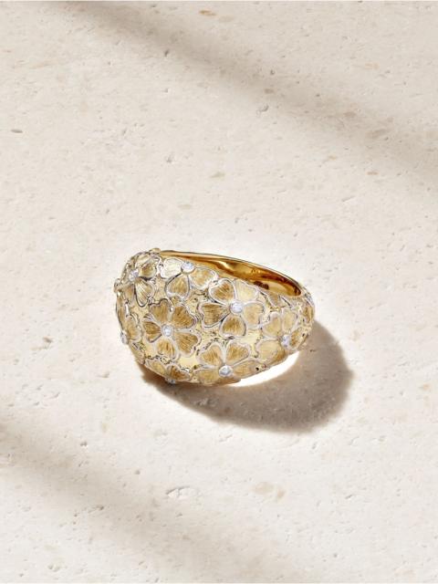 Yvonne Léon Bague Dôme Fleurie 9-karat yellow and white gold diamond ring Gold