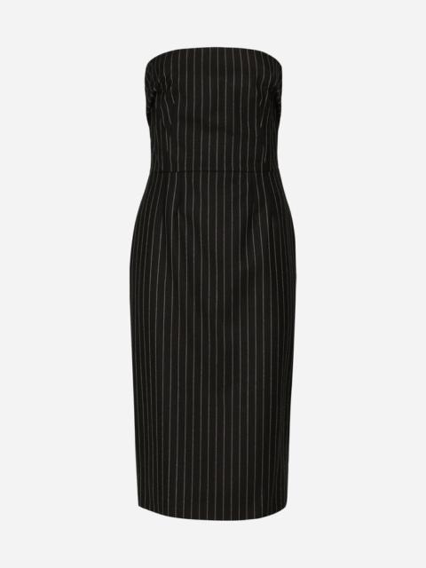 Woolen fabric pinstripe midi dress