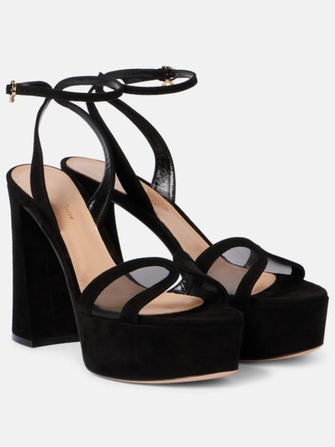 Gianvito Rossi Velvet and mesh platform sandals