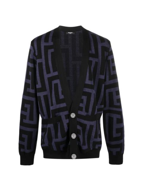 Balmain monogram-print V-neck cardigan