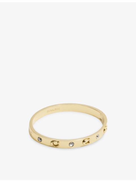 COACH C Crystal-Embellished Hinged Gold-Plated Brass Bangle