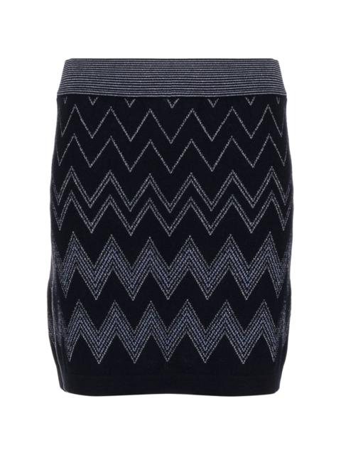 zigzag-pattern metallic-threading mini skirt