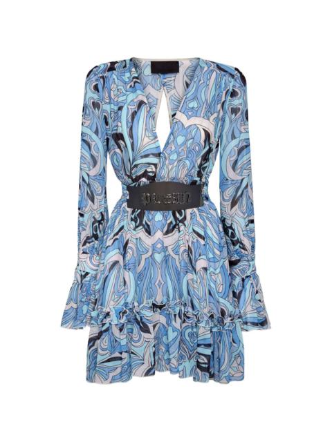 graphic-print long-sleeved minidress