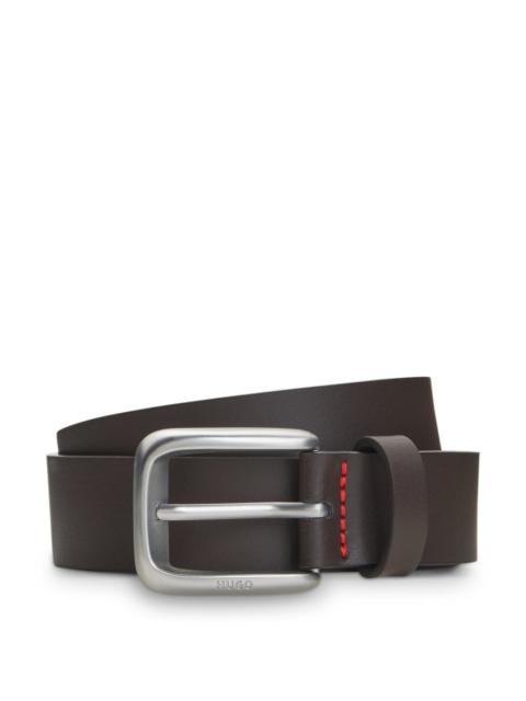 HUGO LEATHER DRESS BELT WITH LOGO-ENGRAVED BUCKLE