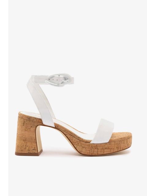Larroudé Dolly Verona Low Sandal In White Patent Leather and Natural Cork