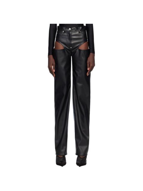 Black Side Cutout Faux-Leather Pants