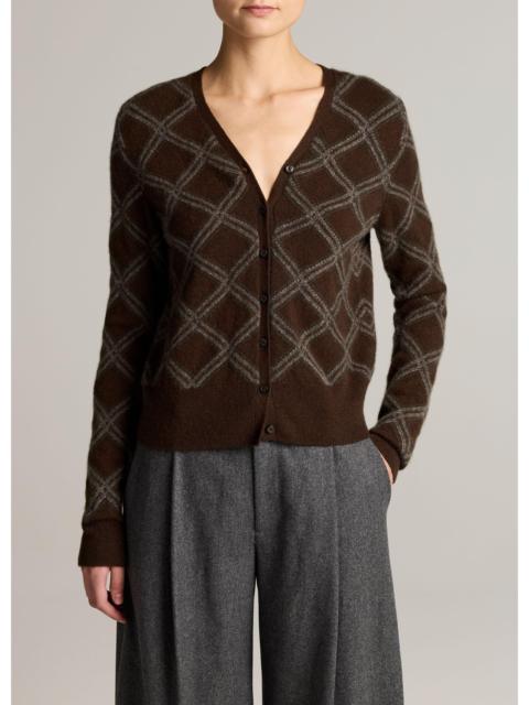 Vince Diamond Plaid Cashmere V-Neck Cardigan
