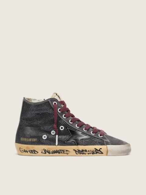 Golden Goose Men’s Francy LAB in black suede with black star and black Swarovski