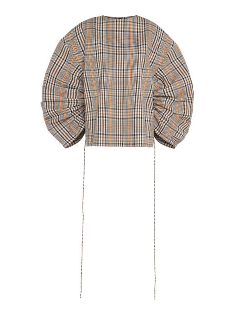 A.W.A.K.E. MODE Cotton-Blend Plaid Voluminous Sleeve Top plaid