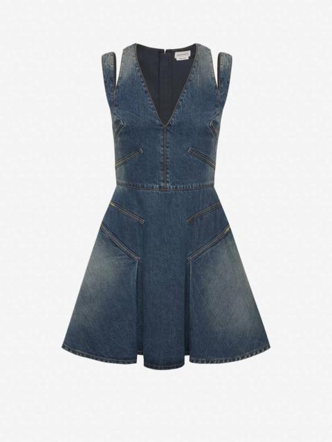 Women's Panelled Denim Mini Dress in Blue