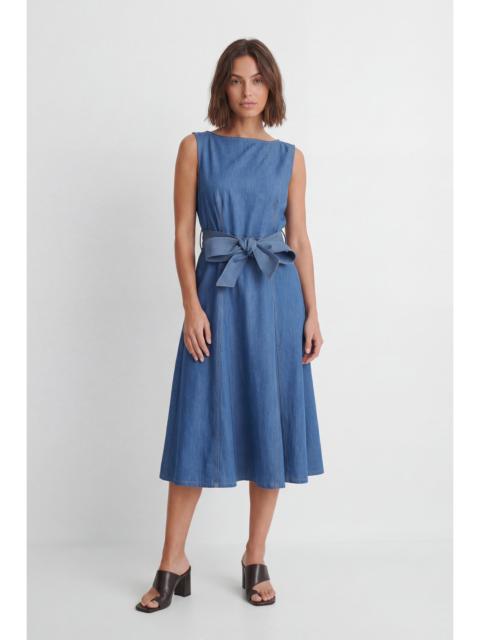 KAREN MILLEN Denim Belted Full Skirt Tailored Dress