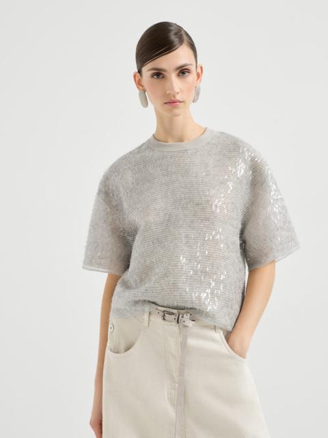 Brunello Cucinelli Dazzling cascade embroidery T-shirt in crispy silk
