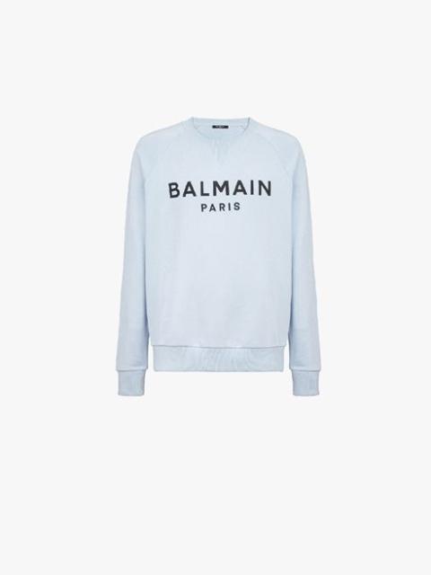 Balmain Pale blue cotton sweatshirt with black Balmain Paris logo print