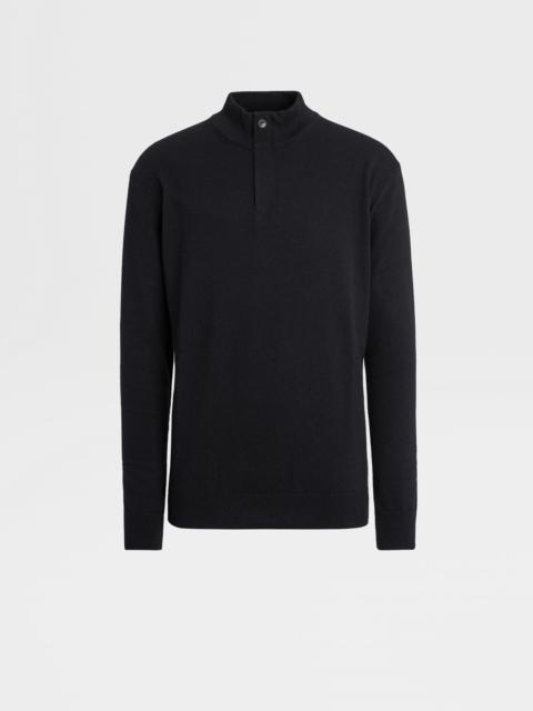 ZEGNA BLACK OASI CASHMERE ZIP MOCK NECK SWEATER