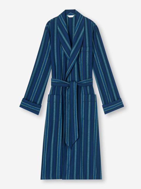 Derek Rose Men's Dressing Gown Kelburn 38 Brushed Cotton Blue