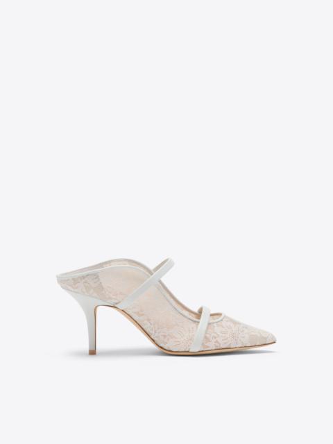 MALONE SOULIERS Maureen 70 White Lace Heeled Mules