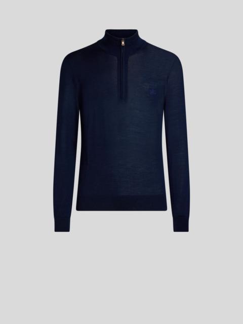 Etro WOOL AND SILK SWEATER WITH ZIP AND PEGASO EMBROIDERY