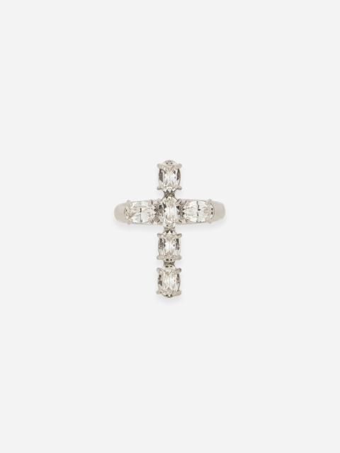 Ring with rhinestone-detailed cross