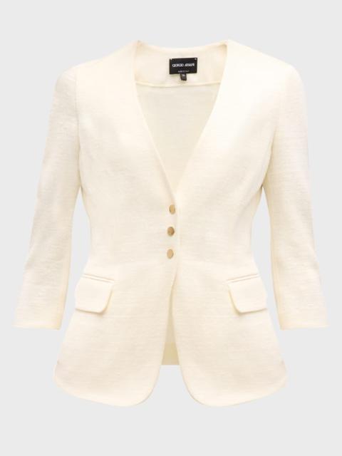 GIORGIO ARMANI Snap Button Three-Quarter-Sleeve Viscose Blazer