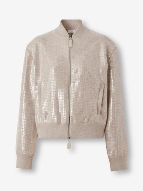 Burberry Sequinned Cashmere Cotton Blend Bomber Jacket