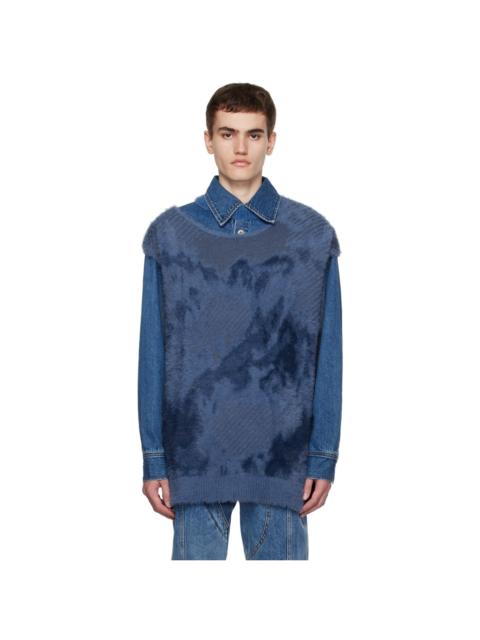 FENG CHEN WANG Blue Landscape Painting Vest & Denim Jacket Set