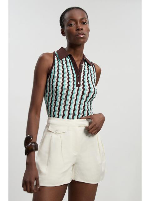 KAREN MILLEN Knit Contrast Collar Pointelle Sleeveless Midi Top