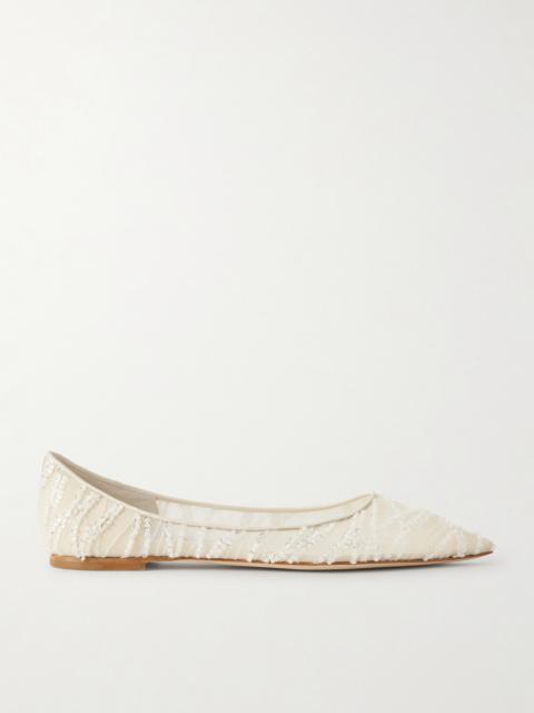 JIMMY CHOO Love Embellished Mesh Point-toe Ballet Flats