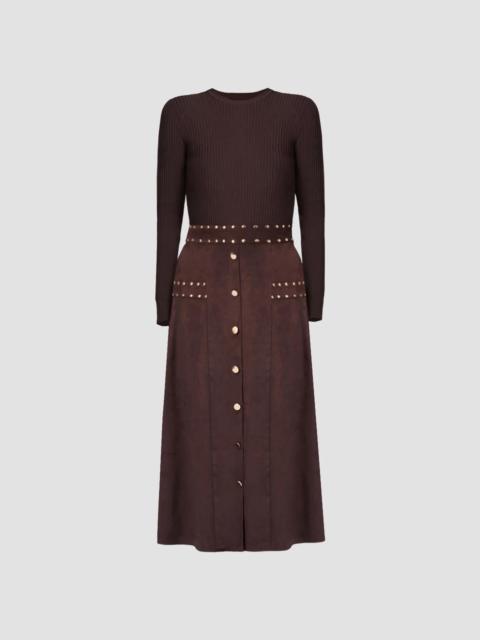 Shoshanna Women's Cleo Knit & Faux Suede Midi Dress - Chocolate