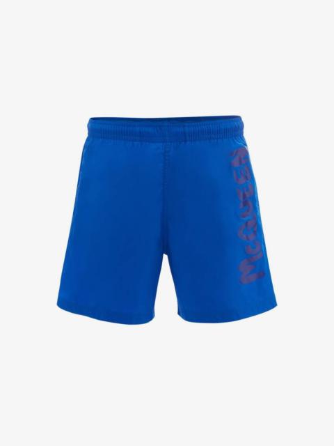 Mcqueen Graffiti Swim Shorts in Royal/blue