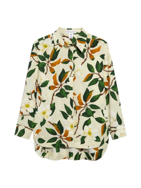 Oscar de la Renta Magnolia Flowers Stretch Cotton Button-Up Shirt