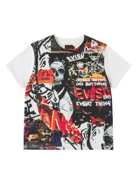EVISU Art Theme Slogan and Graphic Collage Print T-shirt
