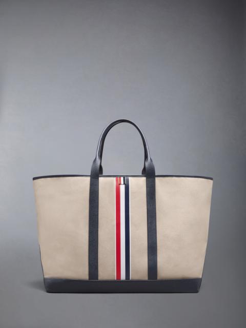 Thom Browne RWB STRIPE OVERSIZED TOOL TOTE IN SALT AND PEPPER COTTON CANVAS