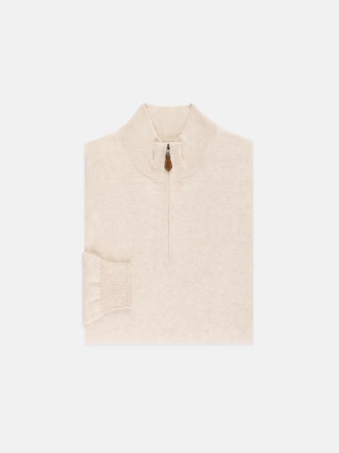 J. PRESS LIGHT TAN COTTON-CASHMERE QUARTER-ZIP SWEATER - TRIM FIT