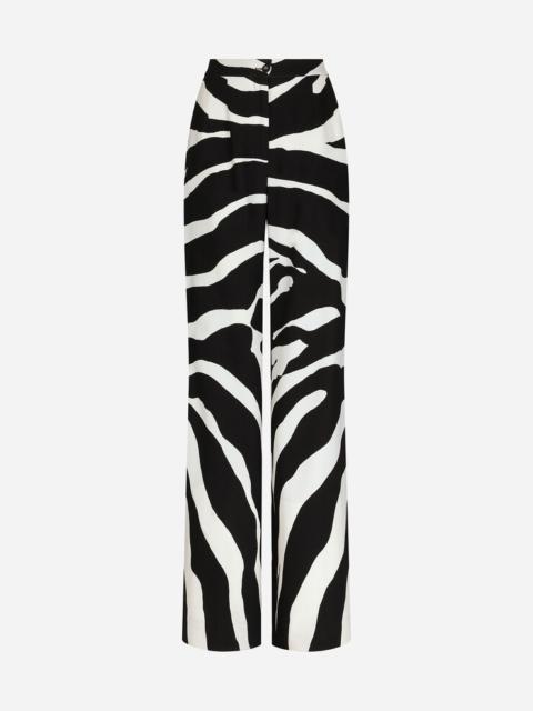 Flared zebra-print cady pants