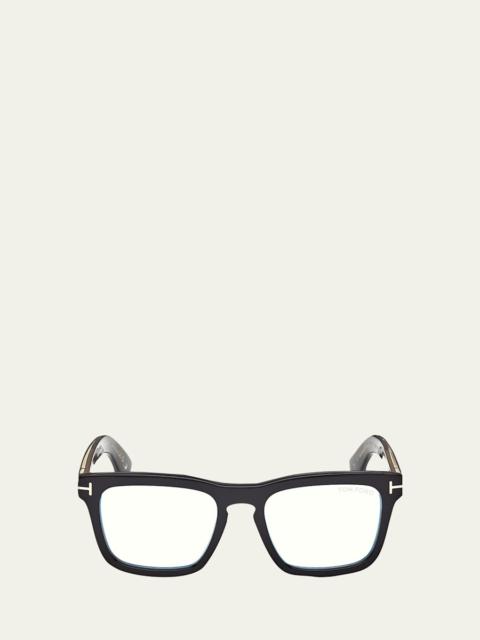 TOM FORD Men's Icon Square Acetate Blue Block Optical Glasses with Clip-On Sunglasses