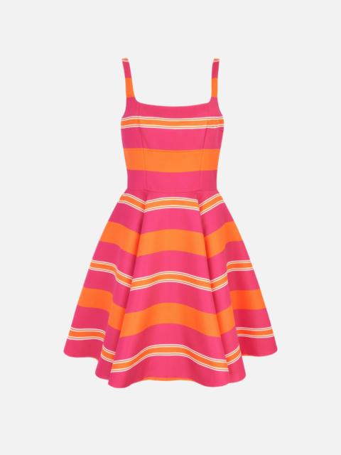 EMILIA WICKSTEAD Mini Mona Dress in Hot Pink & Orange Striped Taffetta Faille